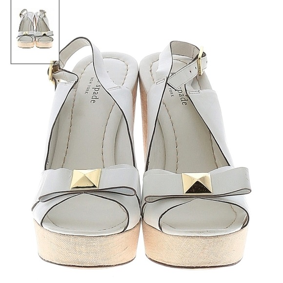 Kate Spade white leather wedge platform sling back sandals Sz 10 high heels - Picture 1 of 7